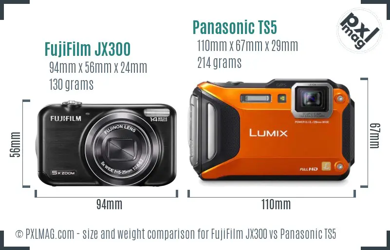 FujiFilm JX300 vs Panasonic TS5 size comparison