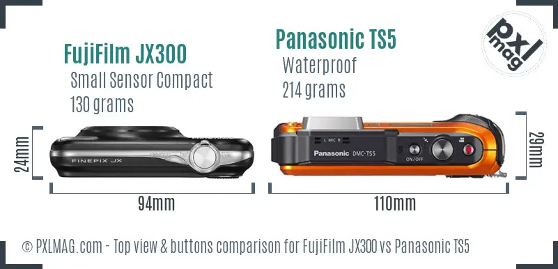 FujiFilm JX300 vs Panasonic TS5 top view buttons comparison