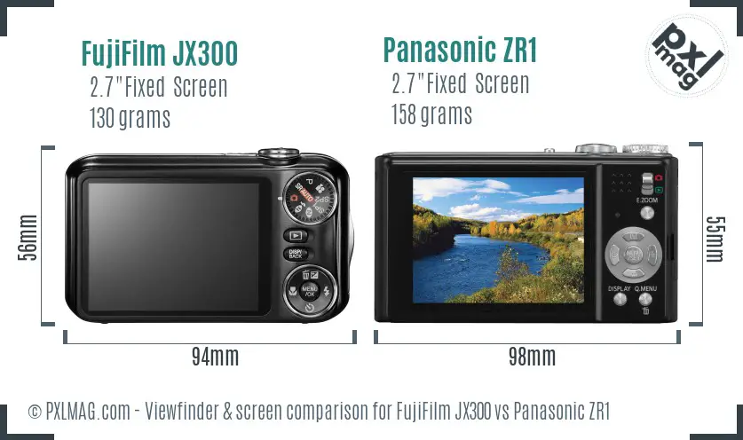 FujiFilm JX300 vs Panasonic ZR1 Screen and Viewfinder comparison