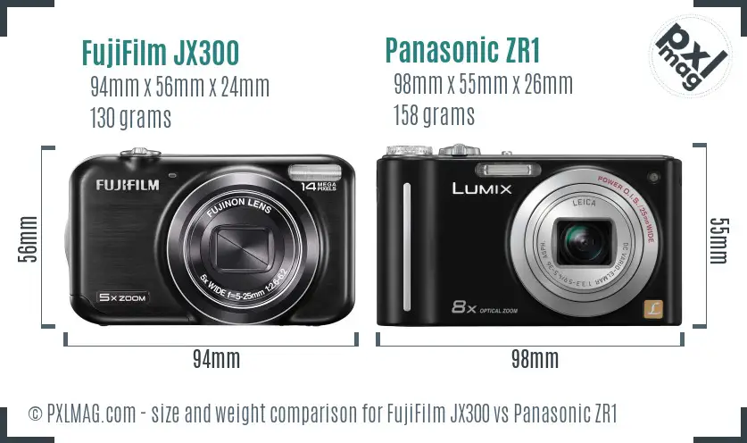 FujiFilm JX300 vs Panasonic ZR1 size comparison