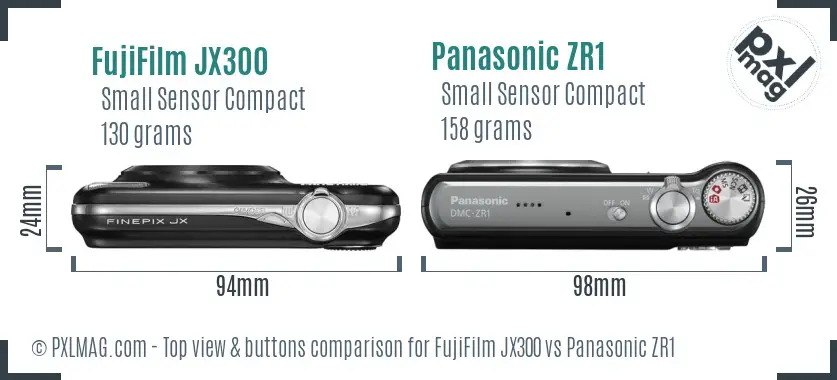 FujiFilm JX300 vs Panasonic ZR1 top view buttons comparison