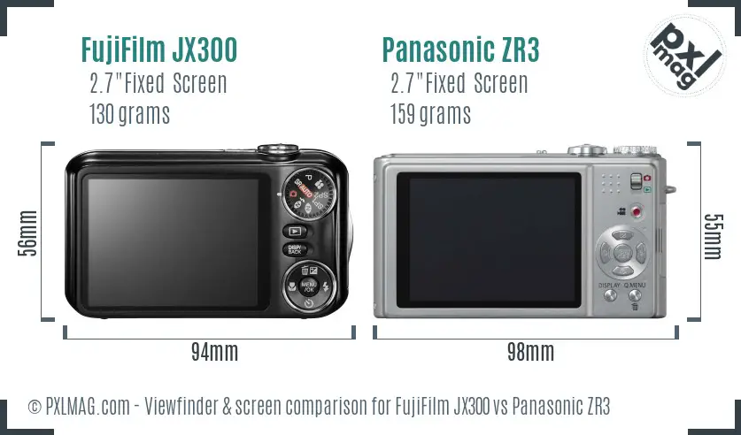 FujiFilm JX300 vs Panasonic ZR3 Screen and Viewfinder comparison