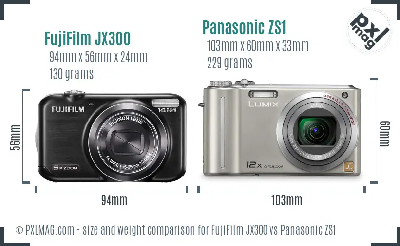 FujiFilm JX300 vs Panasonic ZS1 size comparison