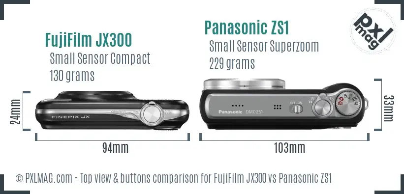 FujiFilm JX300 vs Panasonic ZS1 top view buttons comparison