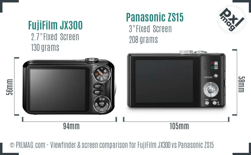 FujiFilm JX300 vs Panasonic ZS15 Screen and Viewfinder comparison