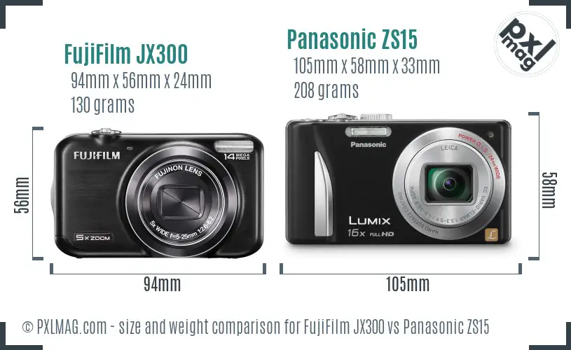 FujiFilm JX300 vs Panasonic ZS15 size comparison