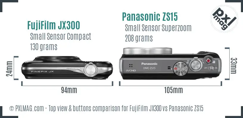 FujiFilm JX300 vs Panasonic ZS15 top view buttons comparison