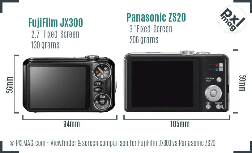 FujiFilm JX300 vs Panasonic ZS20 Screen and Viewfinder comparison