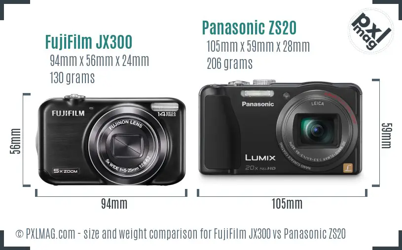 FujiFilm JX300 vs Panasonic ZS20 size comparison