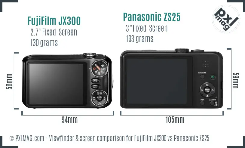FujiFilm JX300 vs Panasonic ZS25 Screen and Viewfinder comparison