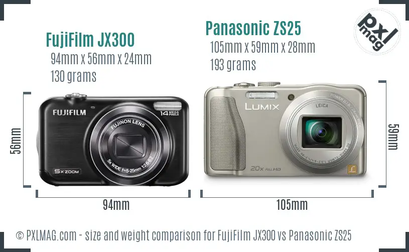 FujiFilm JX300 vs Panasonic ZS25 size comparison