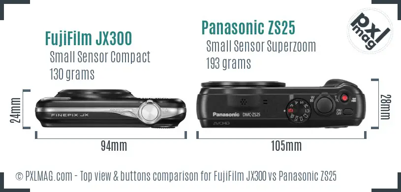 FujiFilm JX300 vs Panasonic ZS25 top view buttons comparison