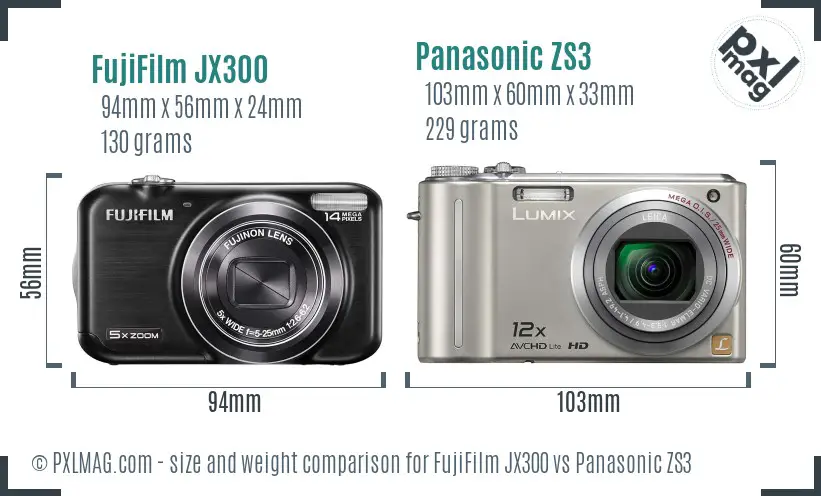 FujiFilm JX300 vs Panasonic ZS3 size comparison FujiFilm JX300 vs Panasonic ZS3 size comparison