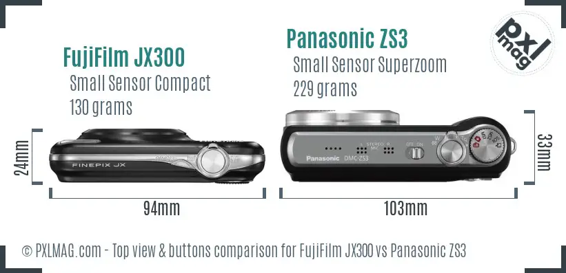 FujiFilm JX300 vs Panasonic ZS3 top view buttons comparison