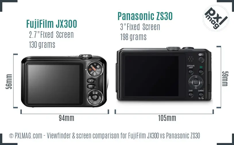 FujiFilm JX300 vs Panasonic ZS30 Screen and Viewfinder comparison