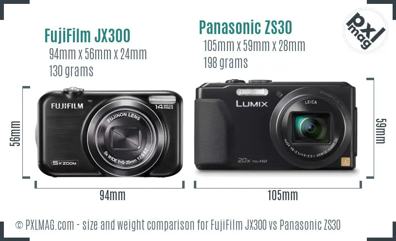 FujiFilm JX300 vs Panasonic ZS30 size comparison