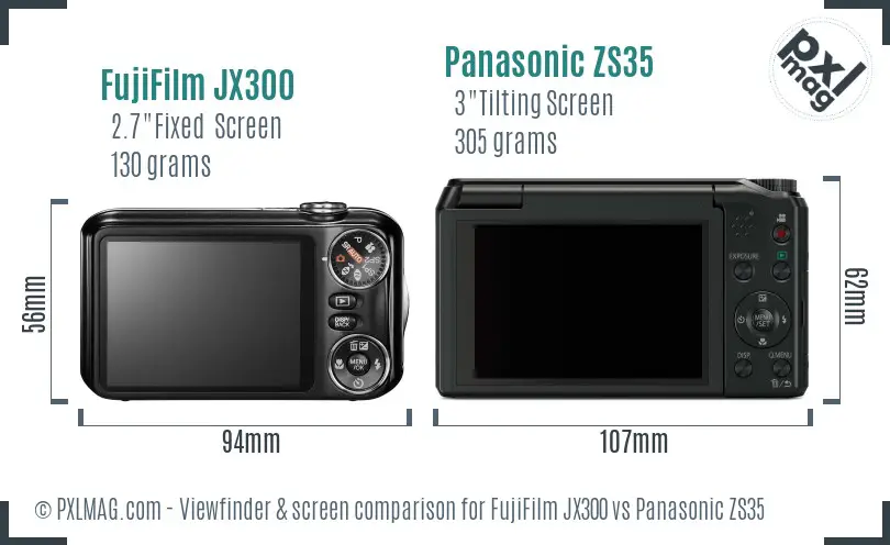 FujiFilm JX300 vs Panasonic ZS35 Screen and Viewfinder comparison
