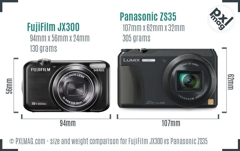 FujiFilm JX300 vs Panasonic ZS35 size comparison