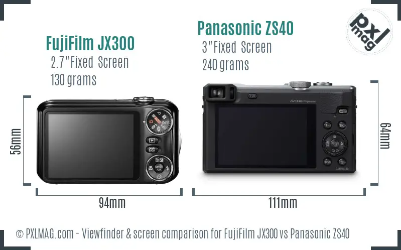 FujiFilm JX300 vs Panasonic ZS40 Screen and Viewfinder comparison