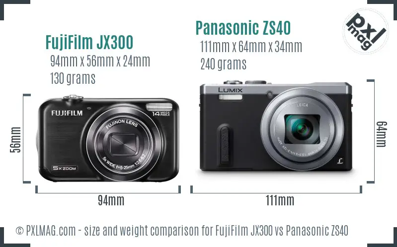 FujiFilm JX300 vs Panasonic ZS40 size comparison