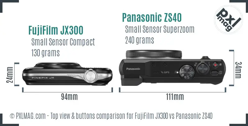 FujiFilm JX300 vs Panasonic ZS40 top view buttons comparison