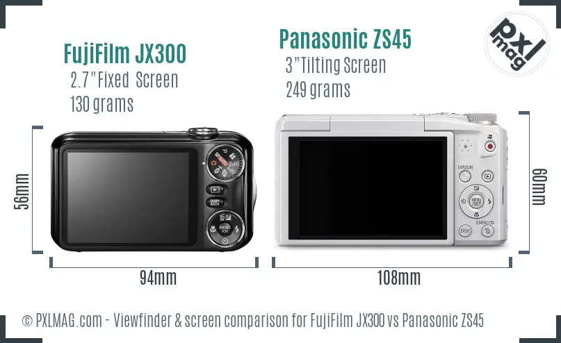 FujiFilm JX300 vs Panasonic ZS45 Screen and Viewfinder comparison