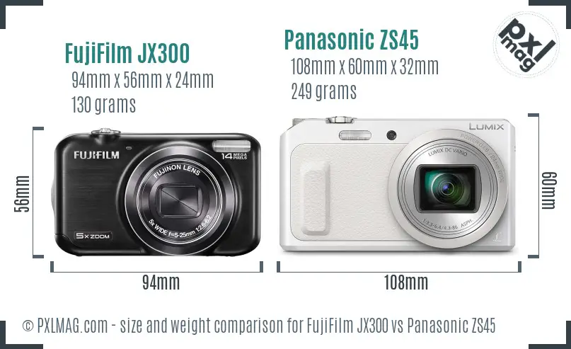 FujiFilm JX300 vs Panasonic ZS45 size comparison