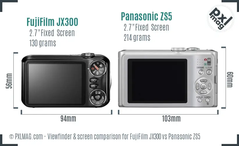 FujiFilm JX300 vs Panasonic ZS5 Screen and Viewfinder comparison