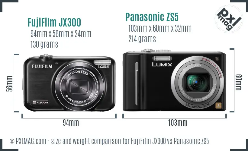 FujiFilm JX300 vs Panasonic ZS5 size comparison