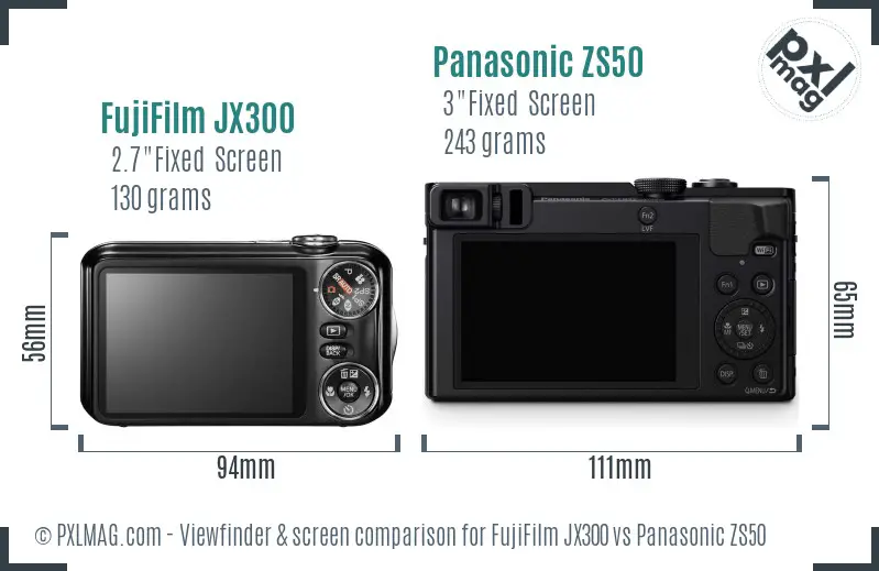 FujiFilm JX300 vs Panasonic ZS50 Screen and Viewfinder comparison