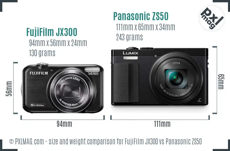 FujiFilm JX300 vs Panasonic ZS50 size comparison