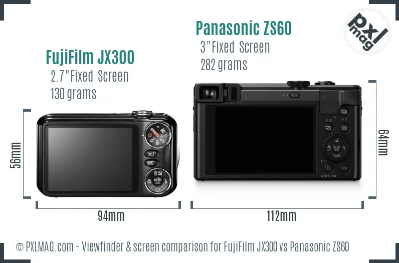 FujiFilm JX300 vs Panasonic ZS60 Screen and Viewfinder comparison