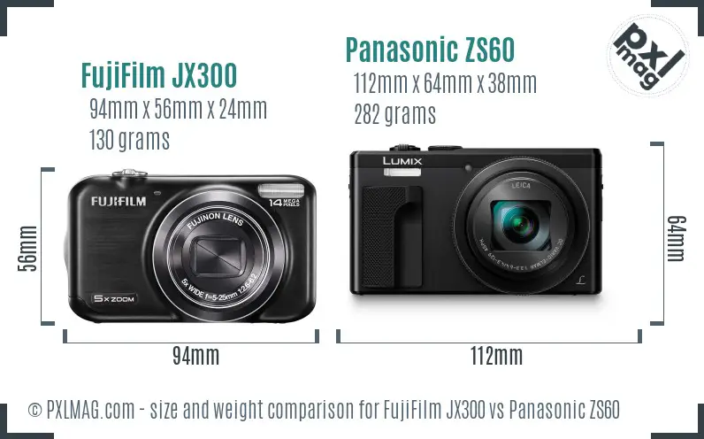 FujiFilm JX300 vs Panasonic ZS60 size comparison
