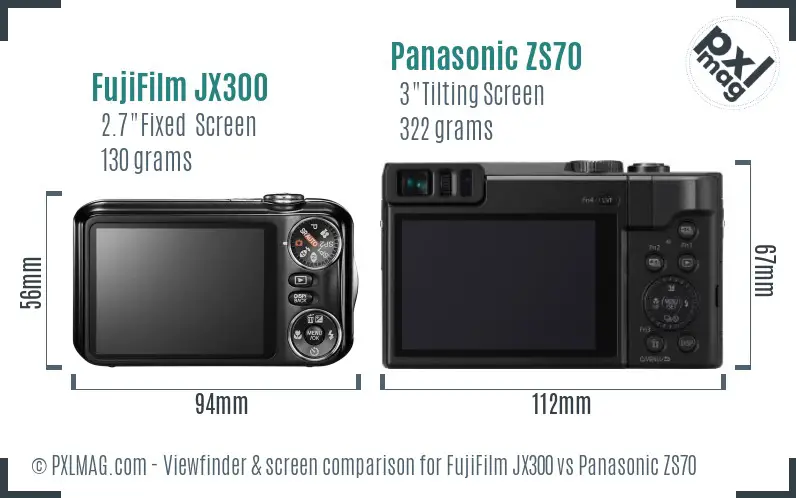 FujiFilm JX300 vs Panasonic ZS70 Screen and Viewfinder comparison