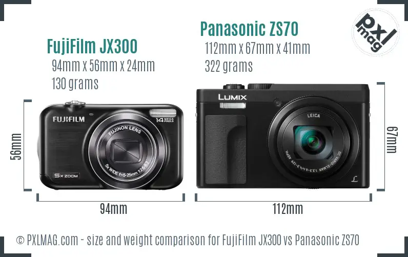 FujiFilm JX300 vs Panasonic ZS70 size comparison