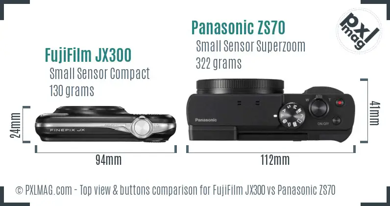 FujiFilm JX300 vs Panasonic ZS70 top view buttons comparison