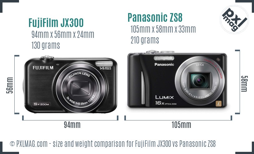 FujiFilm JX300 vs Panasonic ZS8 size comparison