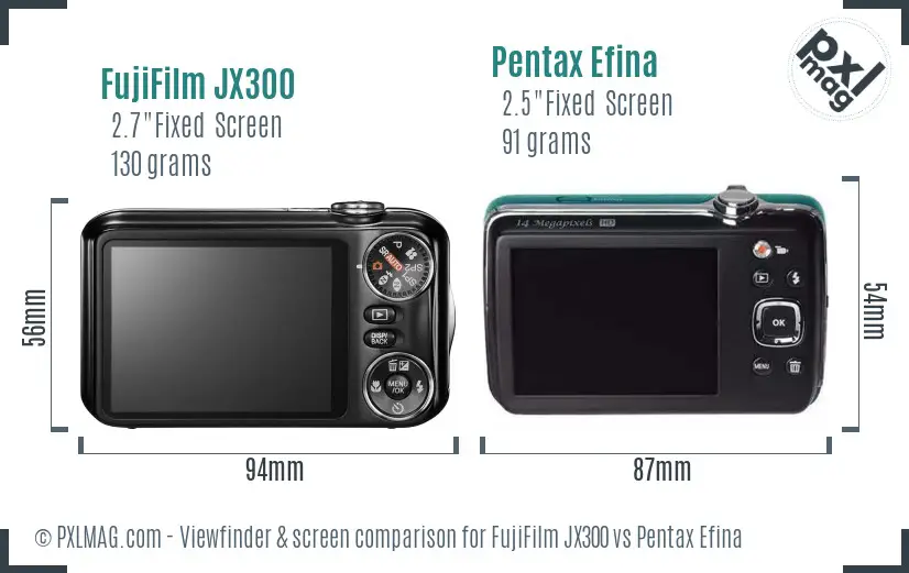 FujiFilm JX300 vs Pentax Efina Screen and Viewfinder comparison