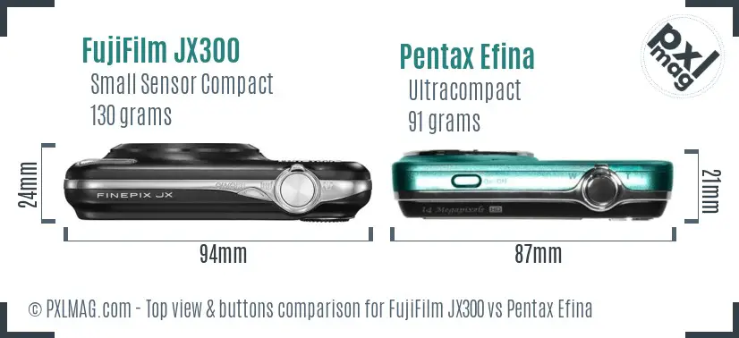 FujiFilm JX300 vs Pentax Efina top view buttons comparison