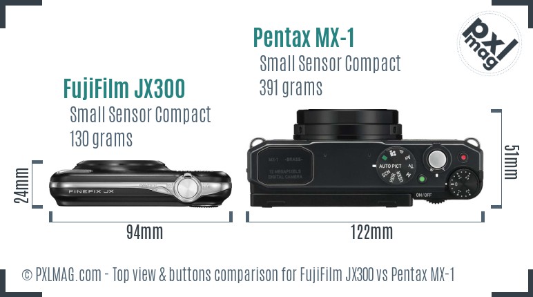 FujiFilm JX300 vs Pentax MX-1 top view buttons comparison