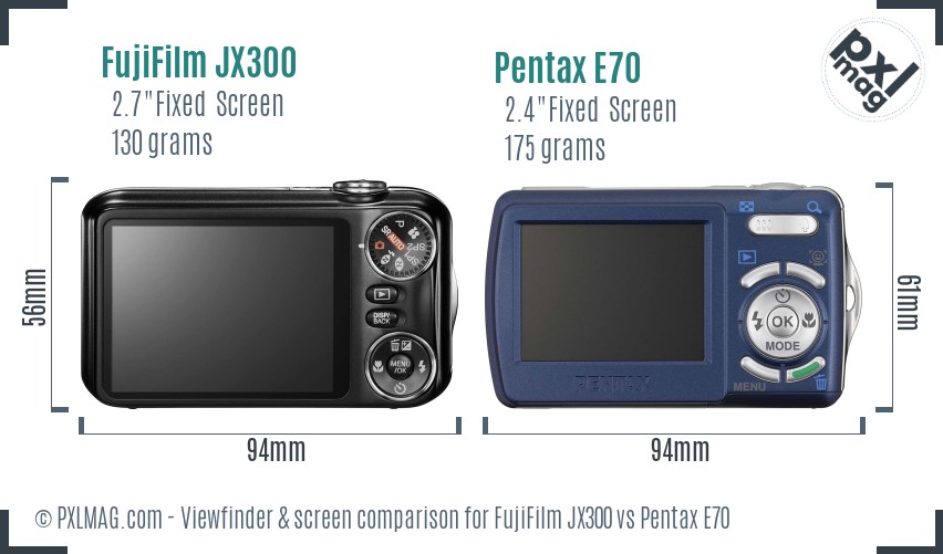FujiFilm JX300 vs Pentax E70 Screen and Viewfinder comparison