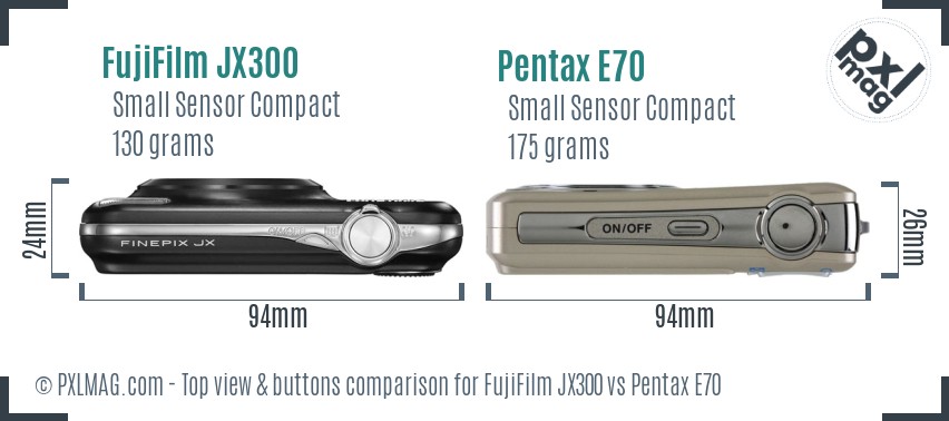 FujiFilm JX300 vs Pentax E70 top view buttons comparison