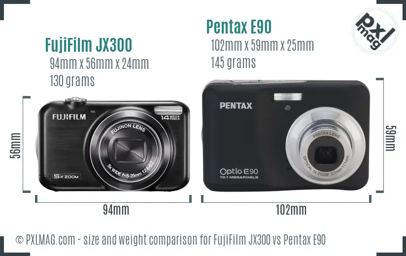 FujiFilm JX300 vs Pentax E90 size comparison