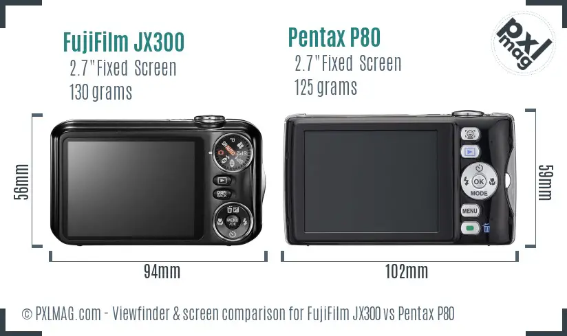 FujiFilm JX300 vs Pentax P80 Screen and Viewfinder comparison