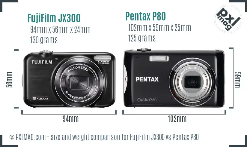FujiFilm JX300 vs Pentax P80 size comparison