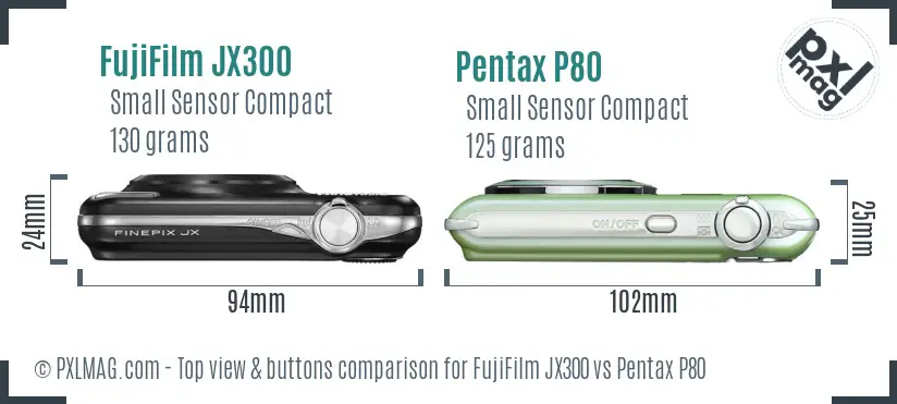 FujiFilm JX300 vs Pentax P80 top view buttons comparison