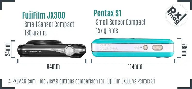 FujiFilm JX300 vs Pentax S1 top view buttons comparison