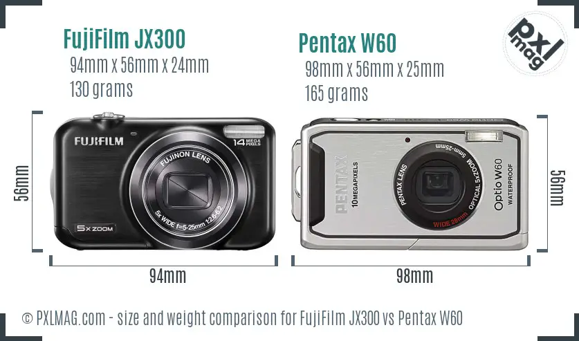 FujiFilm JX300 vs Pentax W60 size comparison