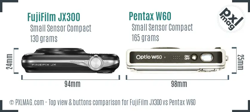 FujiFilm JX300 vs Pentax W60 top view buttons comparison