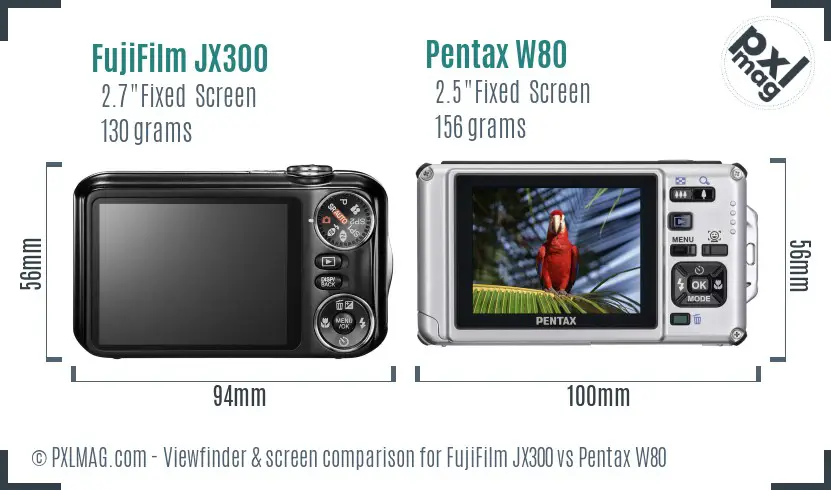 FujiFilm JX300 vs Pentax W80 Screen and Viewfinder comparison